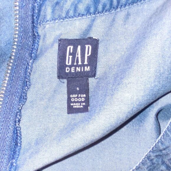 GAP Chambray Mini Shift Dress S | Raw Hem Exposed Zipper Boho Streetwear - Picture 6 of 7